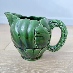 Vintage Cemar #766 Pottery Pitcher Dark Green Decanter Vegetable Lettuce Cabbage